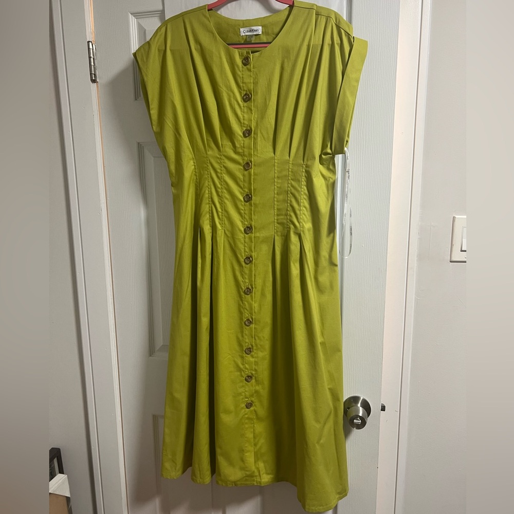 Calvin Klein Lime Button-Front Midi Dress
